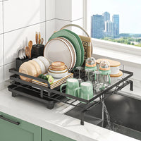 Égouttoir à Vaisselle Extensible 36 à 57,5 cm, Porte-Couverts, Bec Pivotant