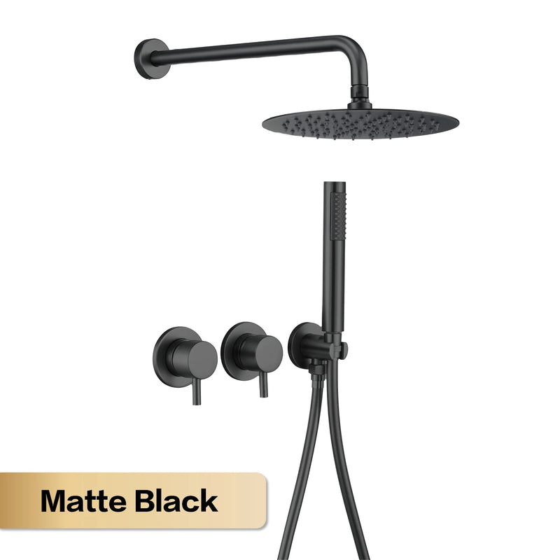 Douche Encastrable Laiton avec Pommeau Rond 25 cm et Douchette, 5 Finitions