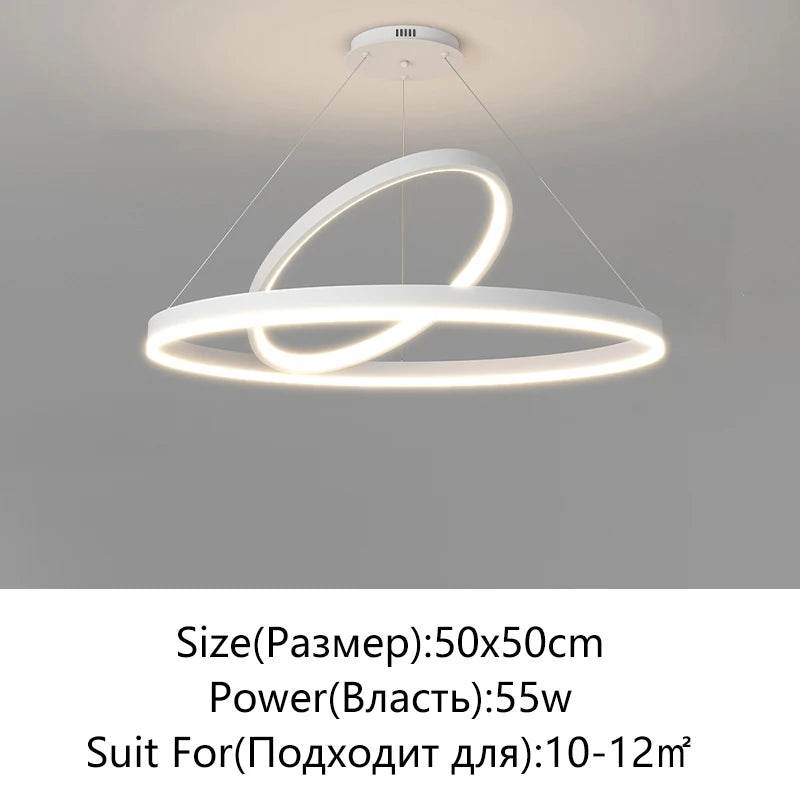 Suspension Cuisine Anneaux LED Noir ou Blanc, Ø 50 à 100 cm