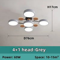 Plafonnier LED Nordique Bois, 1 à 7 Têtes, 4 Coloris