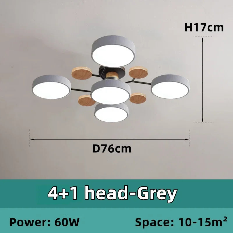 Plafonnier LED Nordique Bois, 1 à 7 Têtes, 4 Coloris