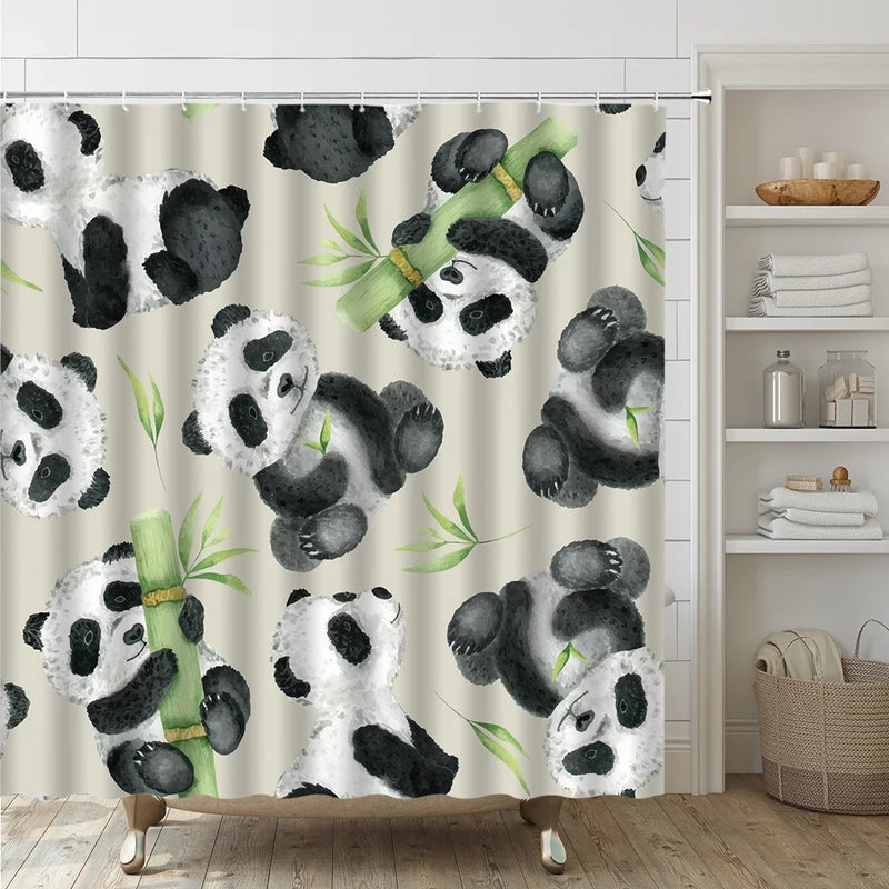 Rideau de Douche Panda 180x180 cm et Tapis Assortis à la Pièce