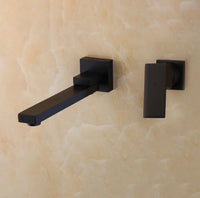 Robinet Mural Lavabo Encastré Carré à Bec Pivotant 180°, Chromé ou Noir