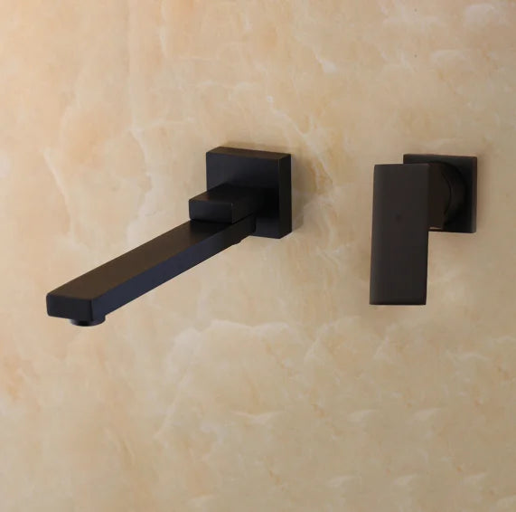 Robinet Mural Lavabo Encastré Carré à Bec Pivotant 180°, Chromé ou Noir