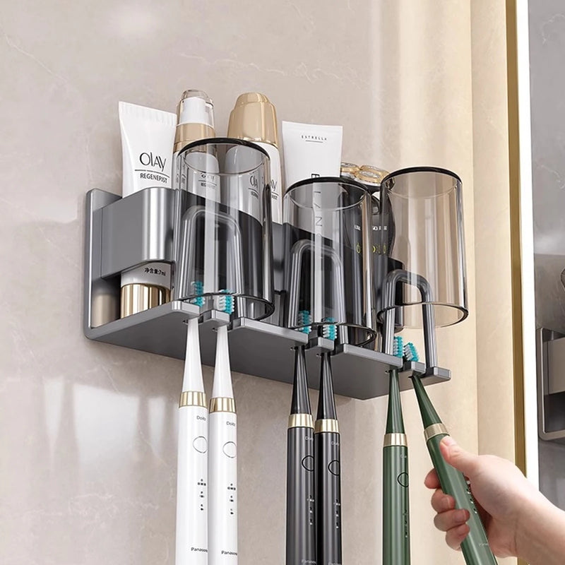 Porte-Brosse à Dents Électrique Mural, 2 à 6 Gobelets, Gris ou Blanc