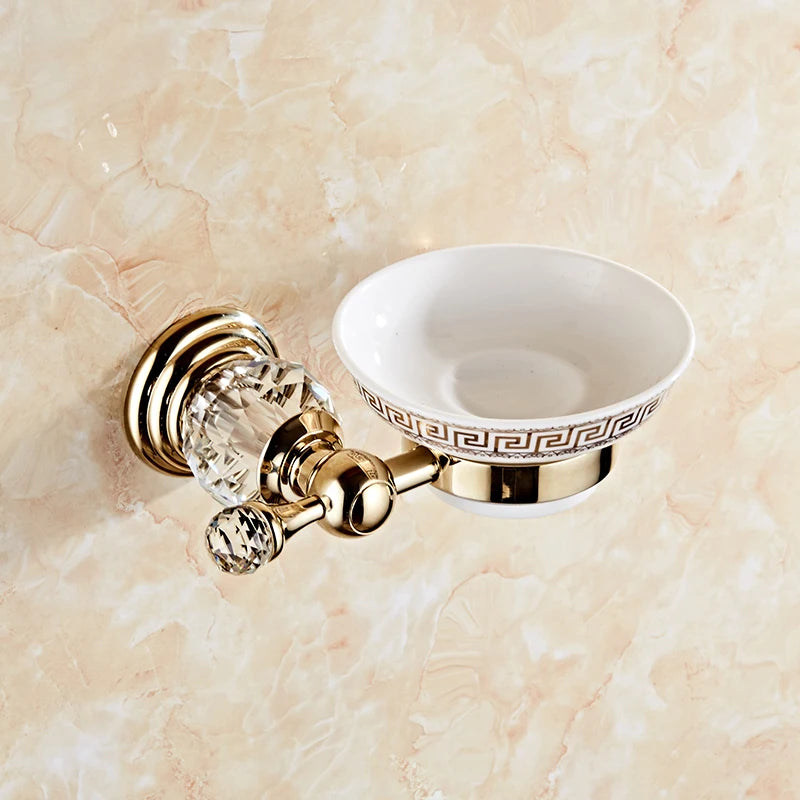 Accessoires Salle de Bain Doré à Cristal avec Gobelets Blancs, à la Pièce, 12 Articles