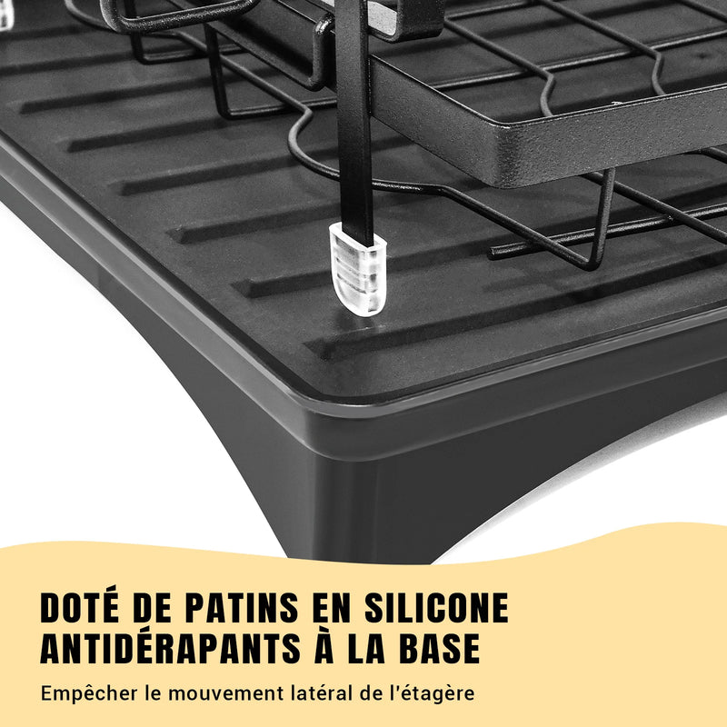 Égouttoir à Vaisselle 2 Niveaux Noir avec Porte-Gobelets 6 Tasses, 44 x 30 x 31 cm