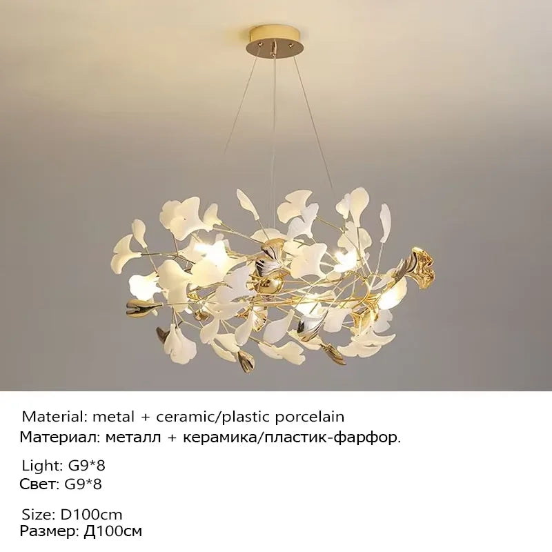 Suspension Cuisine Feuilles de Ginkgo Doré, Céramique ou Acrylique, à la Pièce