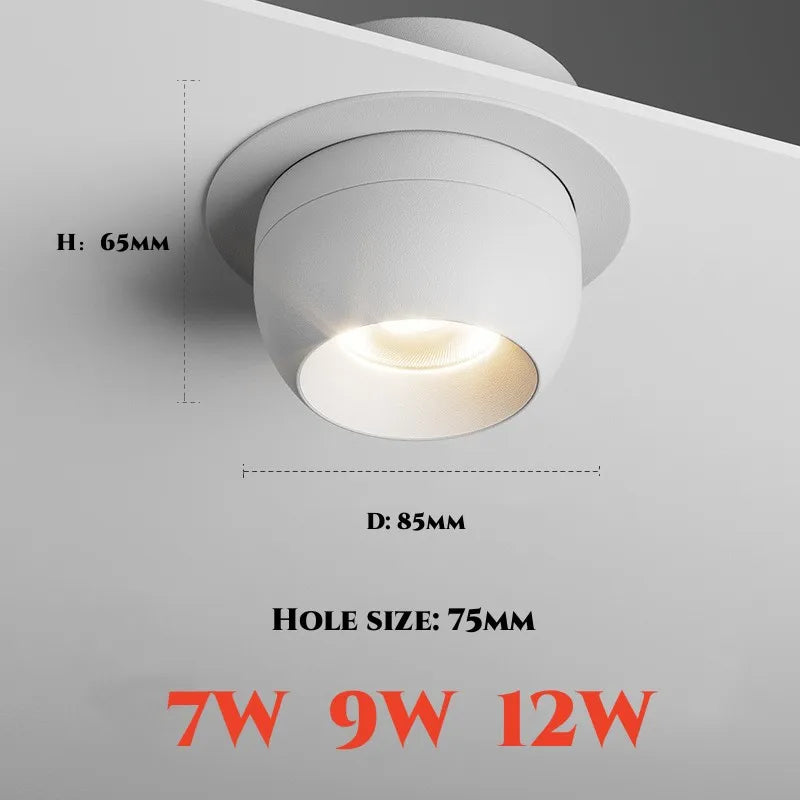 Spot LED Encastrable Rond Orientable, Noir ou Blanc, 7 à 12 W