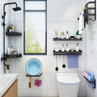 Porte-Serviette Mural Noir Sans Perçage Aluminium 1 à 3 Barres