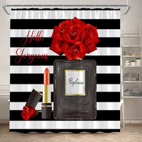 Rideau de Douche Flacon Parfum 180x180 cm et Tapis à la Pièce