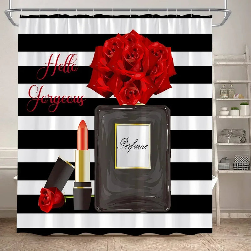 Rideau de Douche Flacon Parfum 180x180 cm et Tapis à la Pièce