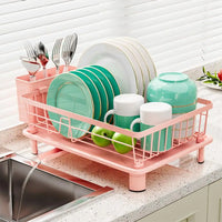 Égouttoir à Vaisselle Rose avec Porte-Couverts et Bec d'Écoulement