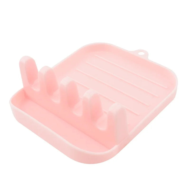 Repose-Cuillère et Spatule à Plateau Rainuré, Plastique PP, 7 Coloris