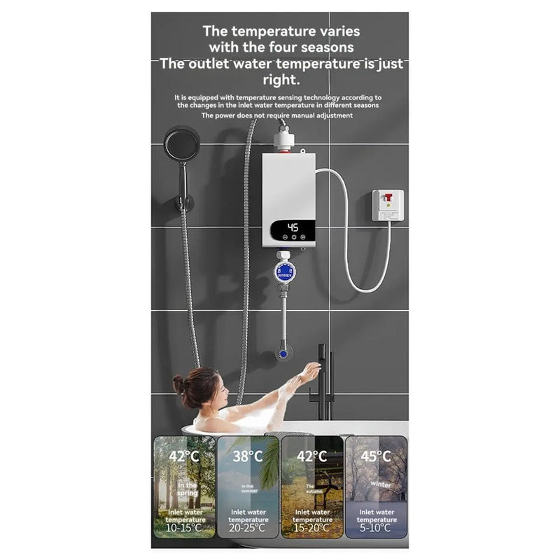 Chauffe-Eau Instantané Électrique 5 500 W pour Cuisine ou Salle de Bain, Affichage LED