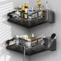 Étagère de Douche d'Angle Sans Perçage Noir ou Blanc, 2 Étagères et Accessoires