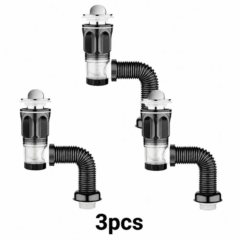 Siphon Lavabo Flexible 30-90 cm avec Bonde, Noir ou Gris