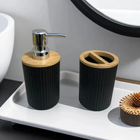 Set Accessoires Salle de Bain 4 Pièces Noir ou Blanc, Plastique et Bambou