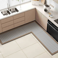Tapis de Cuisine en L Diatomite Antidérapant, Bordure Noire, Marron ou Grise