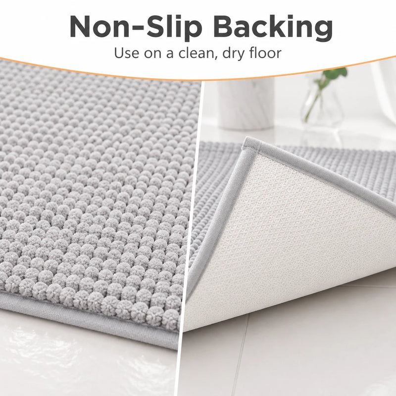 Tapis de Bain Chenille Gris Clair Antidérapant Absorbant, 2 Tailles
