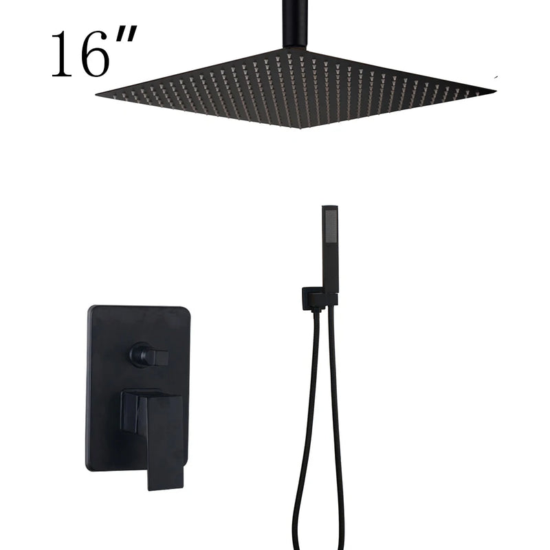 Douche Encastrable Noir Mat Pluie Carrée 20 à 40 cm avec Douchette