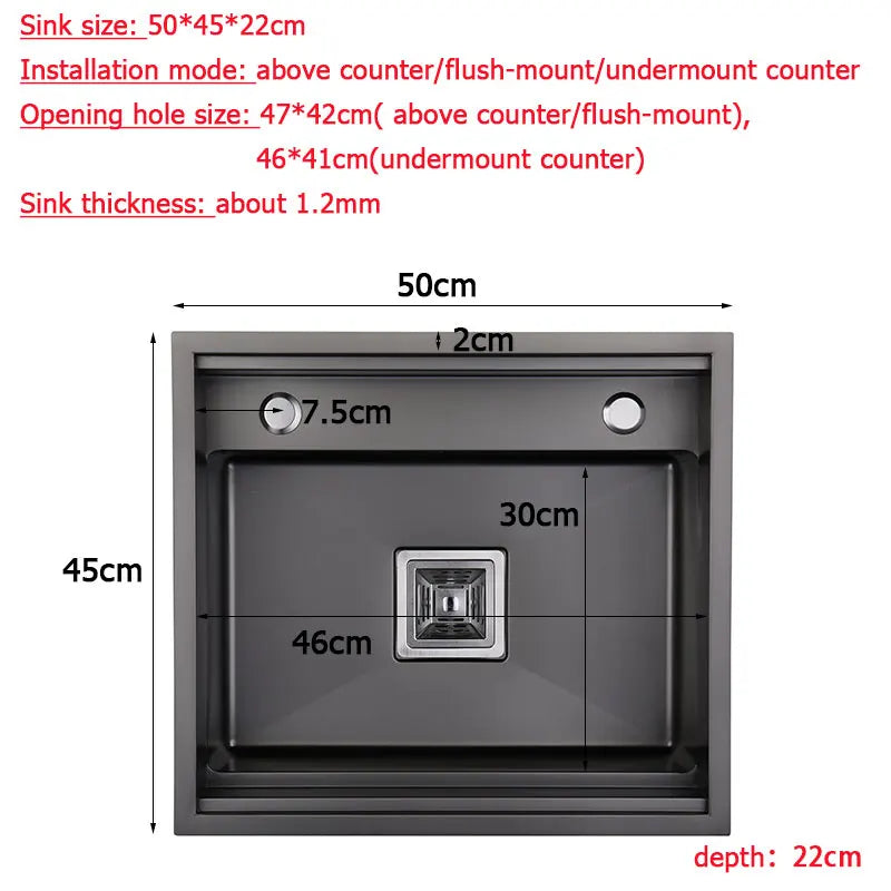 Mini Évier de Cuisine 50 x 45 cm avec Couvercles, Inox ou Noir