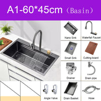 Évier de Cuisine Multifonction Cascade Noir avec Lave-Tasse