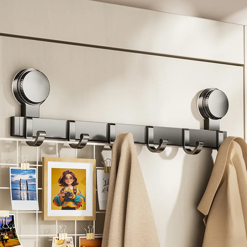 Patère Salle de Bain à Ventouse sans Perçage, Rail Aluminium Gris