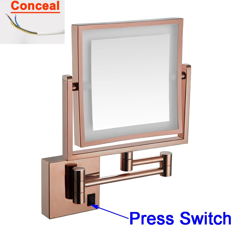 Miroir Grossissant LED Mural Bras Extensible Carré 3X