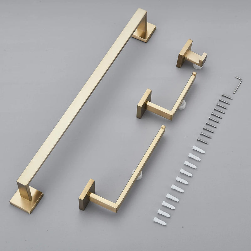 Accessoires Salle de Bain Doré Brossé Carré à la Pièce, 6 Articles