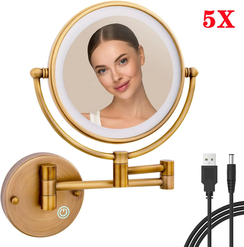 Miroir Grossissant Lumineux Mural Tactile x5, 8 Finitions au Choix, 20 cm