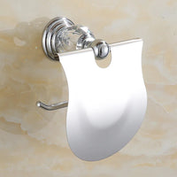 Porte-Papier Toilette Mural Inox et Cristal avec Couvercle, Doré ou Chromé