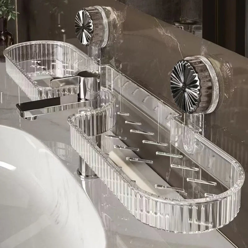 Étagère de Lavabo Murale à Ventouse Sans Perçage, Transparent ou Gris, 41 cm
