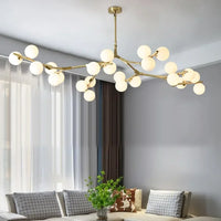 Lustre Suspension Cuisine Branches et Globes de Verre, Doré ou Noir