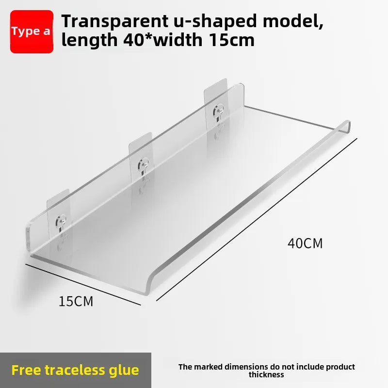 Étagère Salle de Bain Murale en Acrylique Transparente, Sans Perçage