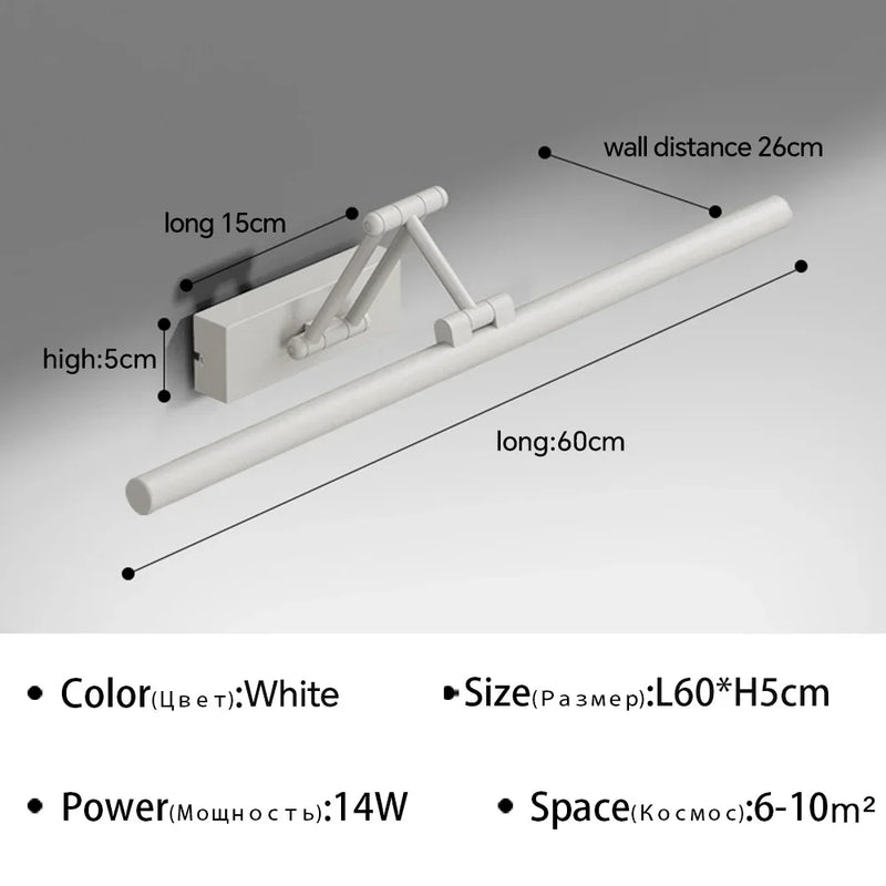 Applique Salle de Bain LED à Bras Articulé Noir ou Blanc 40 à 100 cm