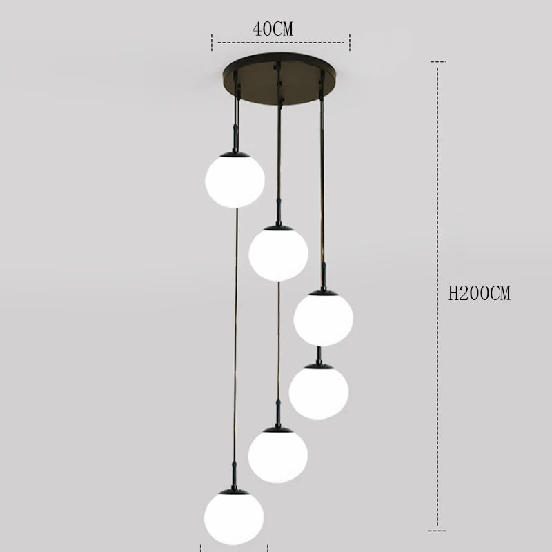 Suspension Cuisine Spirale Globes Blancs, Escalier ou Îlot, 3 à 25 Têtes