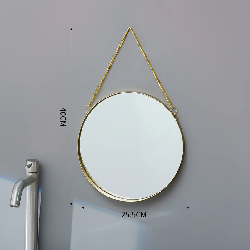 Miroir Mural Rond Doré à Suspendre avec Chaîne, 20,5 à 30,5 cm