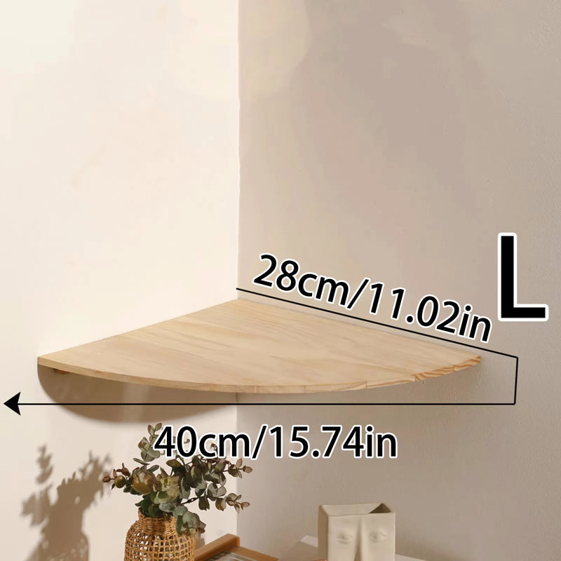 Étagère d'Angle Murale Quart de Rond en Bois, Petite, Moyenne ou Grande