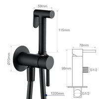 Douchette WC Mitigeur Mural avec Flexible 1,2 m, Noir, Gris, Chromé ou Doré