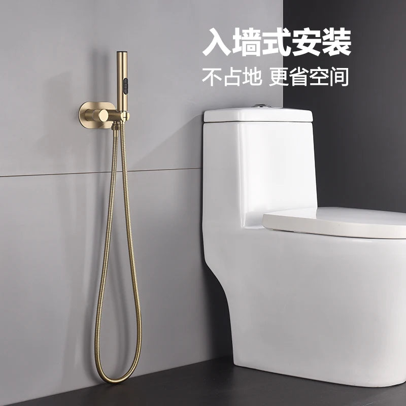 Douchette WC Murale Laiton, Mitigeur Eau Chaude et Froide, Flexible 1,5 m