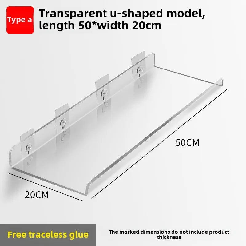 Étagère Salle de Bain Murale en Acrylique Transparente, Sans Perçage
