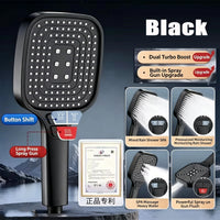 Pommeau de Douche Carré Haute Pression 4 Modes Noir