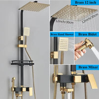 Colonne de Douche 4 Voies Noir, Chromé ou Doré avec Douchette Bidet