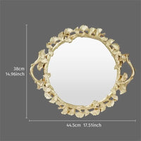Plateau Miroir Feuillage Sculpté Doré ou Argenté, 44,5 x 38 cm