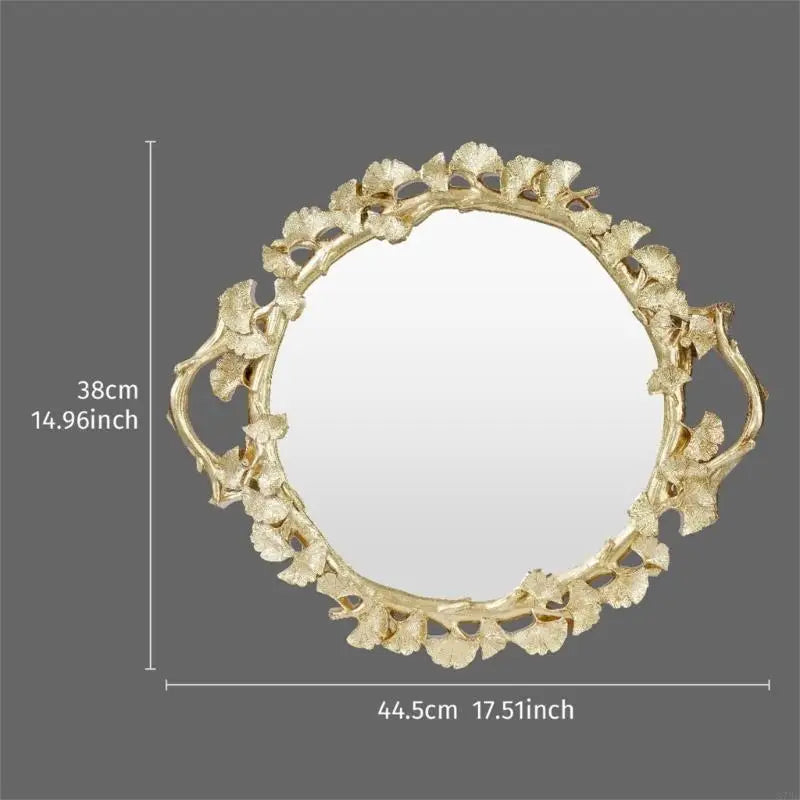 Plateau Miroir Feuillage Sculpté Doré ou Argenté, 44,5 x 38 cm