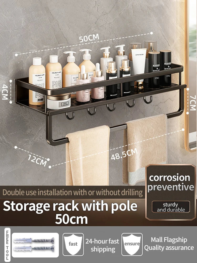 Étagère de Douche Murale Aluminium Avec ou Sans Perçage 30 à 60 cm