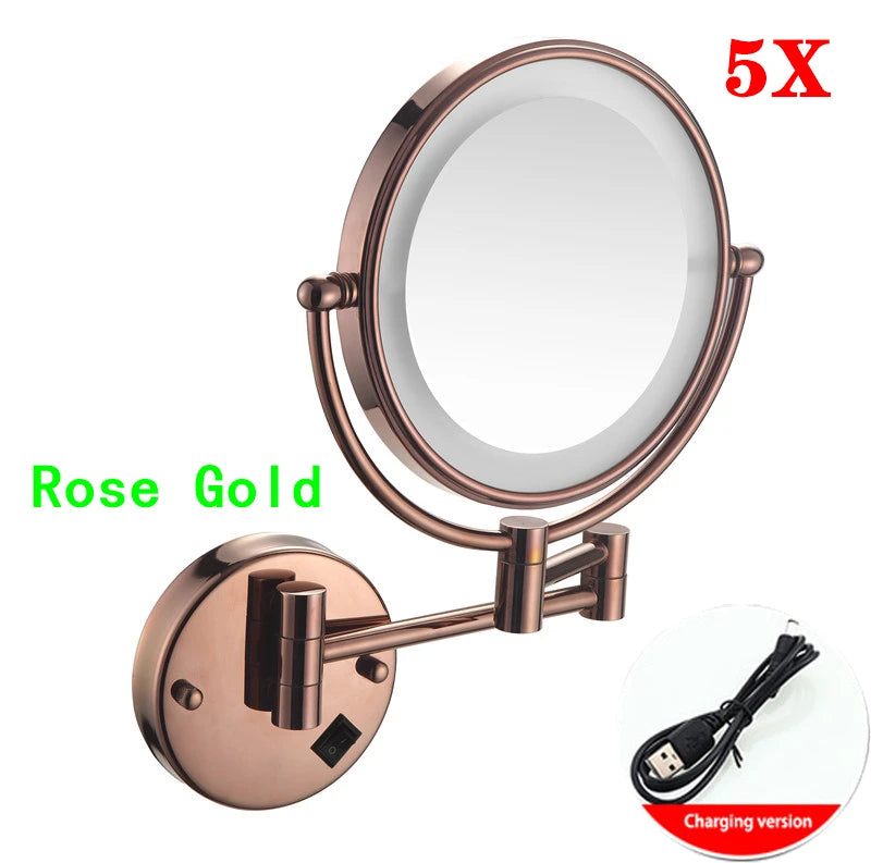 Miroir Grossissant Mural LED Double Face en Laiton 3x ou 5x