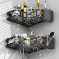 Étagère de Douche d'Angle Sans Perçage Noir ou Blanc, 2 Étagères et Accessoires