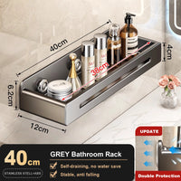 Étagère Salle de Bain Inox Gris à Ventouses, Sans Perçage 30 à 50 cm